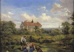 Familienidylle In Gartenlandschaft Familienidylle In Gartenlandschaft
