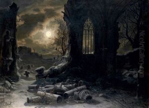 Ruine Einer Gotischen Kapelle Bei Vollmondnacht by Felix Kreutzer