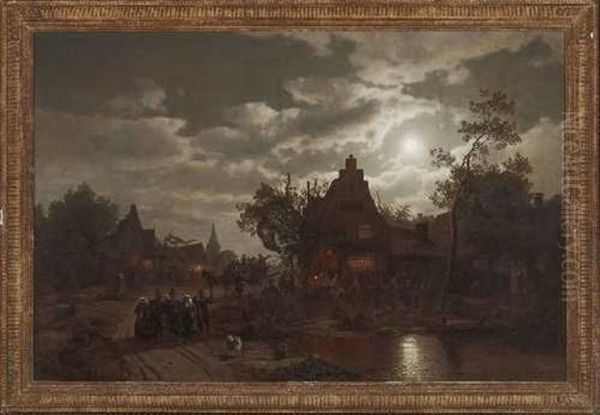 Hollandische Jahrmarktsszene Im Mondschein - view 1