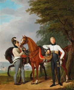 Major Of Austria"s Second Dragoon Regiment Valentin Josef Von Veigel Standing Next To His Horse And Batman Major Of Austria"s Second Dragoon Regiment Valentin Josef Von Veigel Standing Next To His Horse And Batman