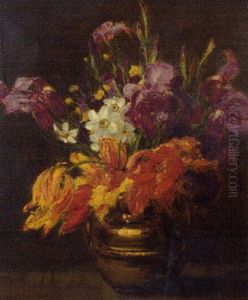Still Life With Irises, Narcisssus And Tulips by Alexis Kreyder