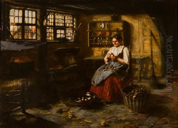 Interior With A Woman Peeling Potatoes - view 1