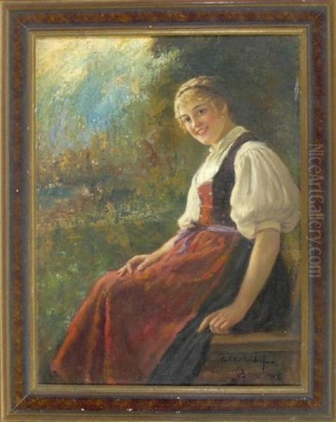 Sitzendes Madel In Tracht - view 1