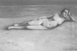 Ausgestreckt Liegender Weiblicher Akt An Einem Sandstrand Ausgestreckt Liegender Weiblicher Akt An Einem Sandstrand