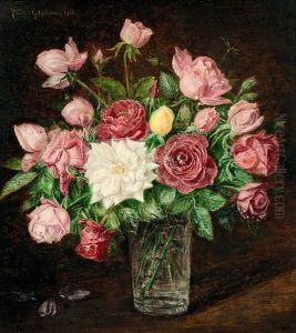 Rosenstraus In Einer Glasvase by Hermann Gottlieb Kricheldorf