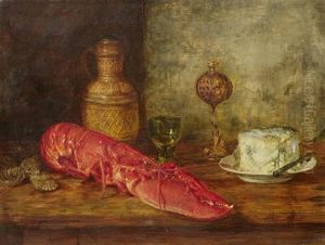 Stillleben Mit Einem Hummer Und Kase by Hermann Gottlieb Kricheldorf