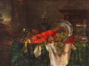 Festliches Stillleben Mit Hummer Und Pokal by Hermann Gottlieb Kricheldorf