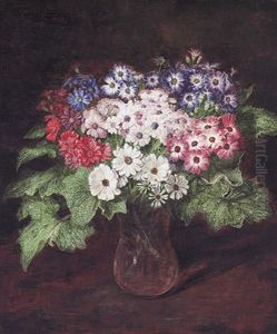 Bunter Blumenstraus Im Sonnigen Licht Vor Dunkel Changierendem Hintergrund by Hermann Gottlieb Kricheldorf