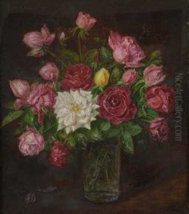 Rosen In Glasvase by Hermann Gottlieb Kricheldorf