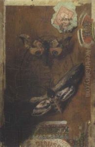 Gemalter Zigarrenkistendeckel Mit Zwei Schmetterlingen by Hermann Gottlieb Kricheldorf