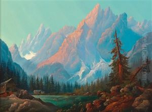 High Mountains With Firn And Lake by Josef Krieger