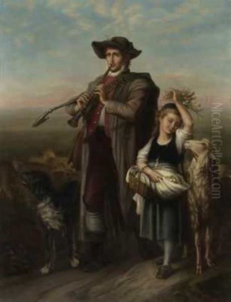 Musizierender Schafhirte Mit Tochter - view 1