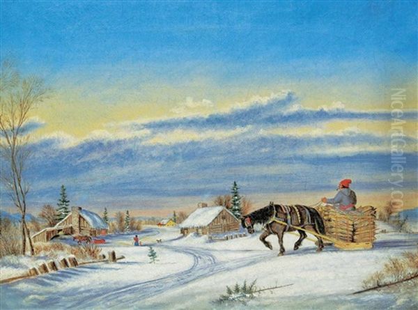 Habitant, Farm In Winter by Cornelius David Krieghoff
