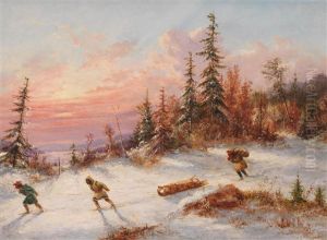 Indian Hunters Crossing A Winter Clearing At Sunset Indian Hunters Crossing A Winter Clearing At Sunset