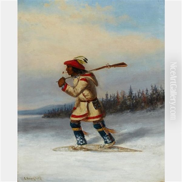 Huron Indian Trapper On Snowshoes - view 1