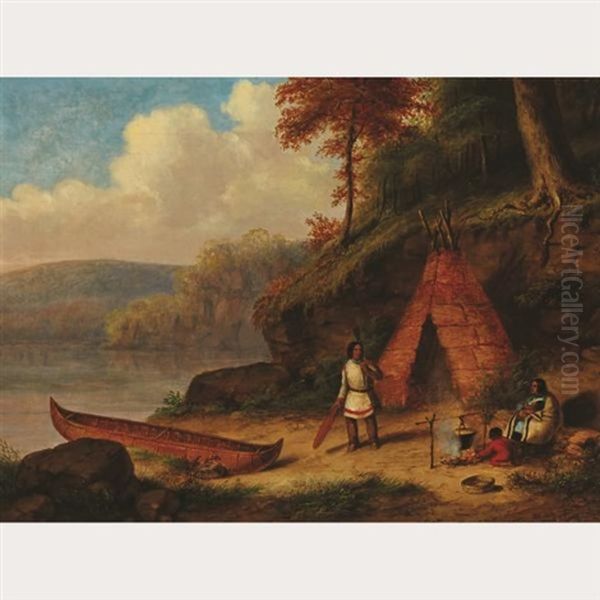 Huron Indians At Camp, Autumn - view 1