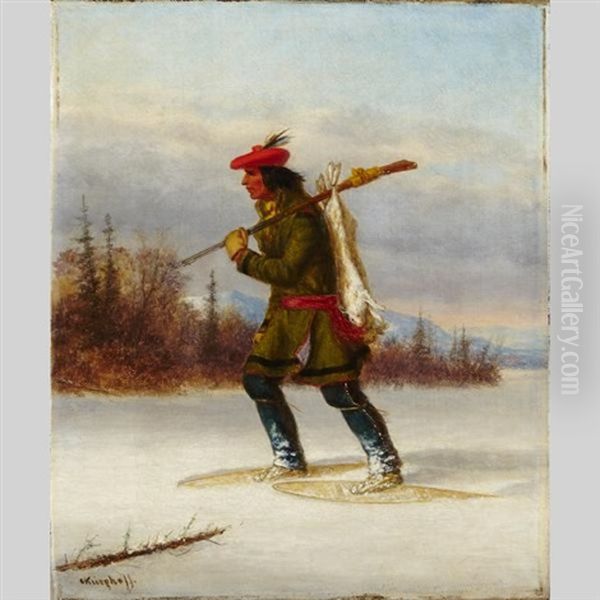 Indian Trapper On Snowshoes - view 1