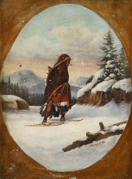 Native Woman Crossing The Snow With Trade Goods - view 1
