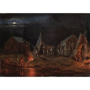 Camp Scene By Moonlight by Cornelius David Krieghoff