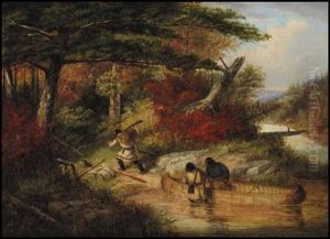 Indians At A Portage by Cornelius David Krieghoff