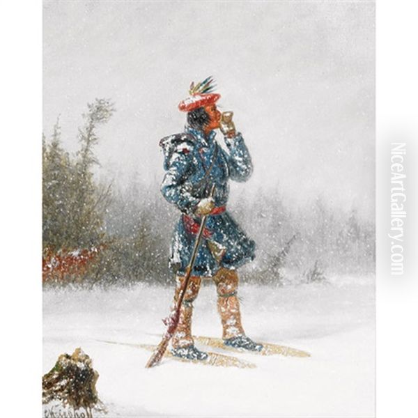 Indian Hunter On Snowshoes - view 1