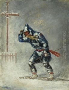Snowshoeing Home In A Blizzard by Cornelius David Krieghoff