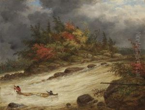 Indians Canoeing In The Rapids by Cornelius David Krieghoff