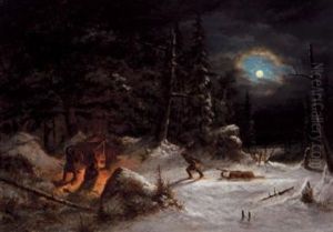 Indian Hunters Camp: Moonlight by Cornelius David Krieghoff