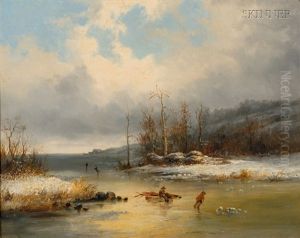 Winter River Scene by Cornelius David Krieghoff