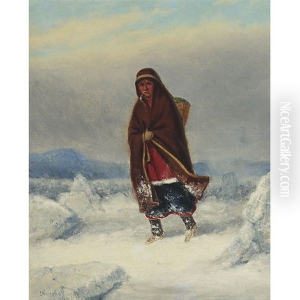Indian Woman In A Winter Landscape - view 1