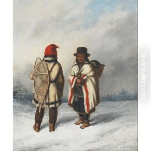Indian Hunter And Squaw (+ Indian Moccasin Seller; 2 Works) by Cornelius David Krieghoff