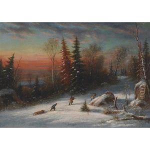 Indian Hunters In A Winter Landscape by Cornelius David Krieghoff