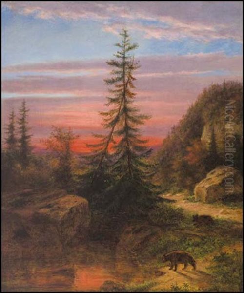 Bears Foraging At Sunset - view 1