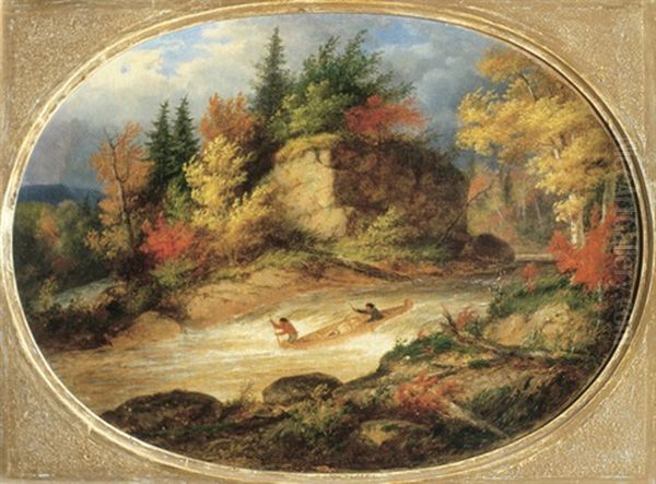 Indians Shooting The Rapids - view 1