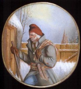 Habitant With Red Tuque, Clay Pipe And Walking Stick