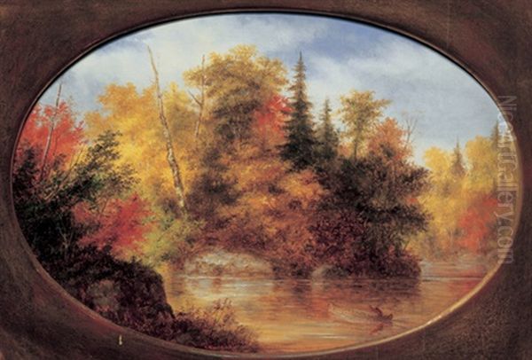 Indians Crossing The Lake, Autumn - view 1
