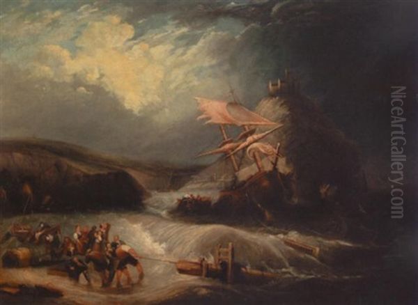 Salvaging A Shipwreck Off A Stormy Coast - view 1