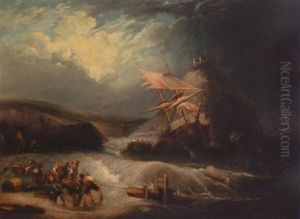 Salvaging A Shipwreck Off A Stormy Coast
