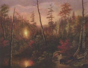 Bears In The Woods by Cornelius David Krieghoff