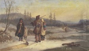 Indian Family By The River In Winter by Cornelius David Krieghoff