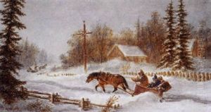 Sleighs In A Blizzard by Cornelius David Krieghoff