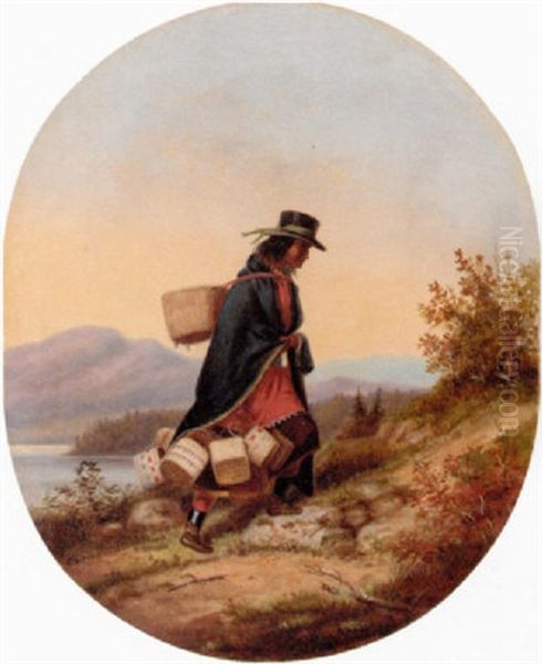Indian Basket Seller In Autumn Landscape - view 1