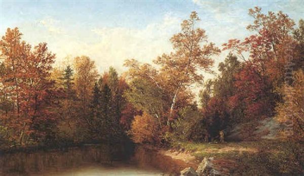 Fall Landscape With Indians And Campfire - view 1