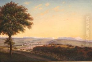 Ansicht Einer Stadt In Weiter Ebene, Im Hintergrund Ein Gebirge by Ernst August Becker