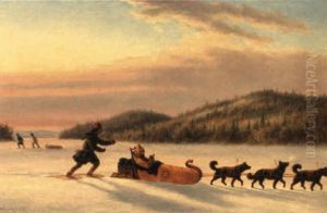 Fur Trade In Toboggan by Cornelius David Krieghoff