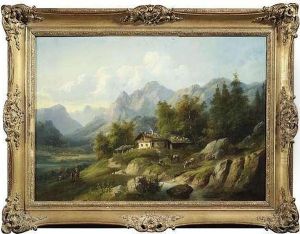 Tyroleselandscape With Wanderers At A Barnyard