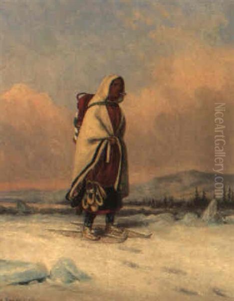 Indian Squaw Crossing A Frozen River - view 1