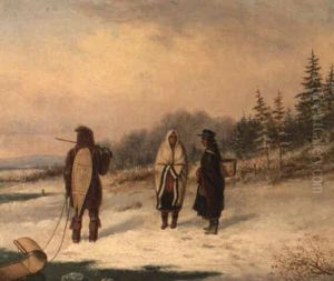 Three Indian Figures In A Winter Landscape