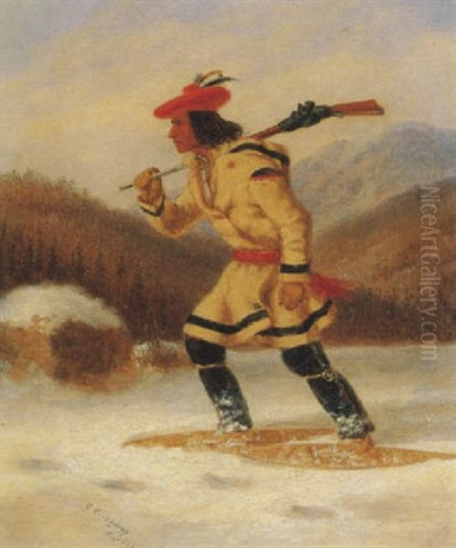 Indian Trapper Crossing The Snow - view 1