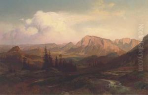 A Chalet In An Alpine Landscape by Ernst August Becker